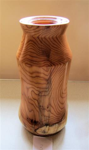 Yew vase with glass insert by Bert Lanham